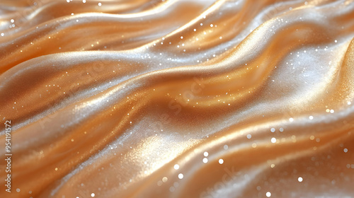 Close-up of shimmering gold fabric with soft folds. photo