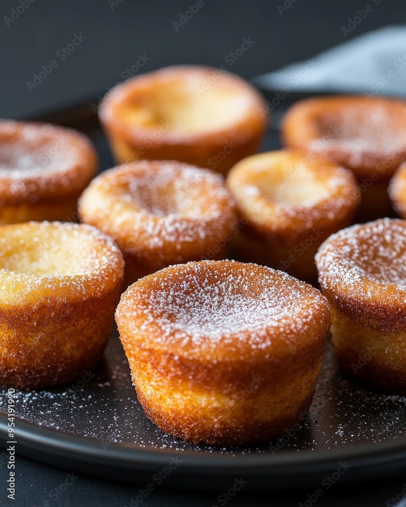 Close-up of cinnamon sugar French toast muffins. Soft and sweet muffins with a buttery crust. Close-up of cinnamon sugar French toast muffins. Soft and sweet muffins with a buttery crust.