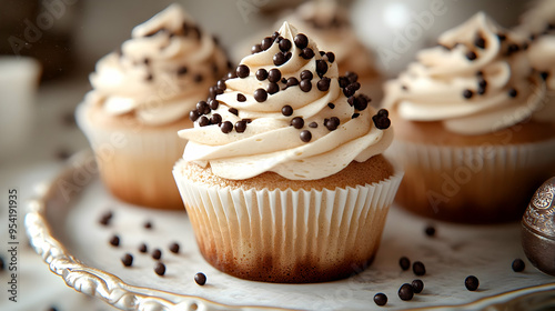 Closeup of three cupcakes w...
