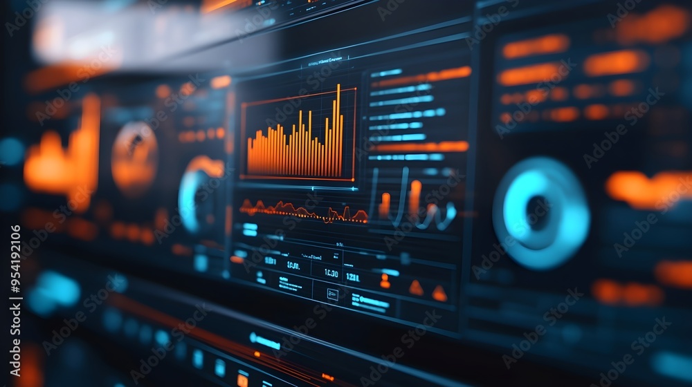 Obraz premium Futuristic Interface with Orange and Blue Data Visualizations