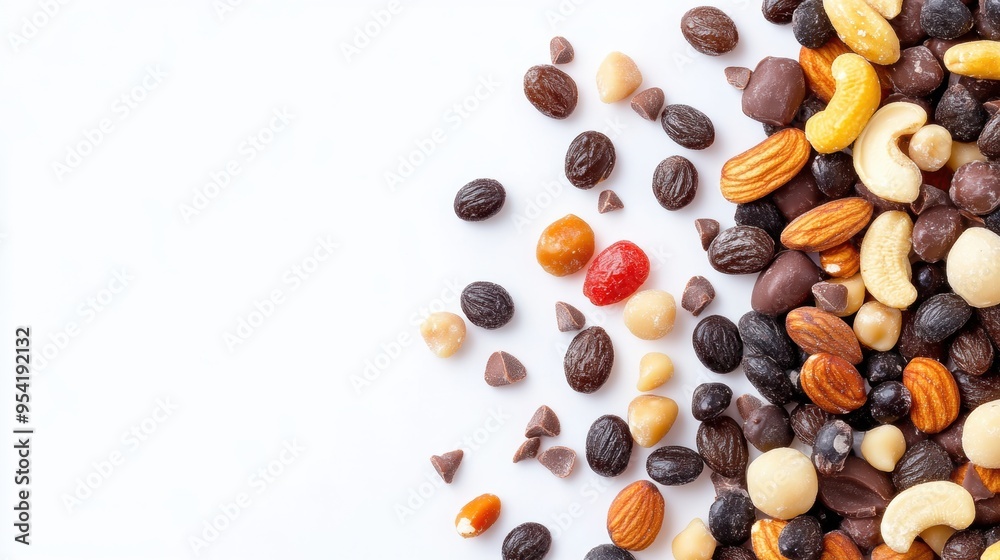 Raisin grain and a variety of nuts closeup view Raisin grain and a variety of nuts closeup view