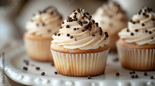 Closeup of three vanilla cu...