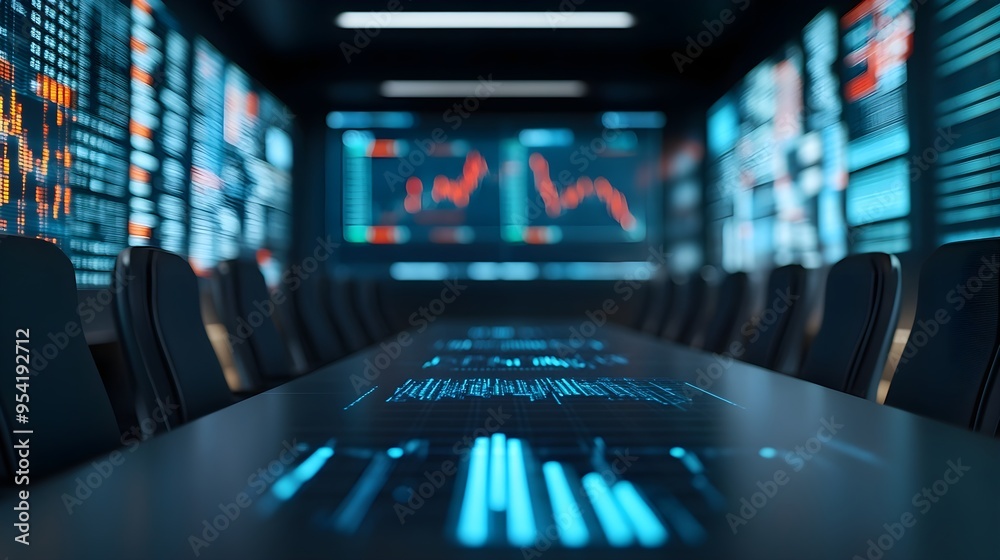 Futuristic Meeting Room with Digital Interface Table Futuristic Meeting Room with Digital Interface Table