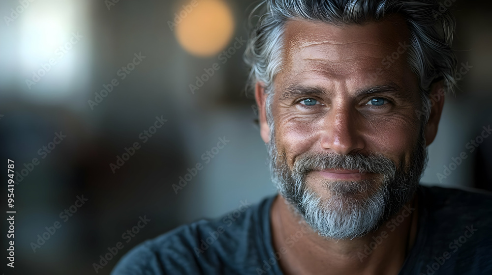 Close-up portrait of a smiling man with grey hair and beard. Close-up portrait of a smiling man with grey hair and beard.