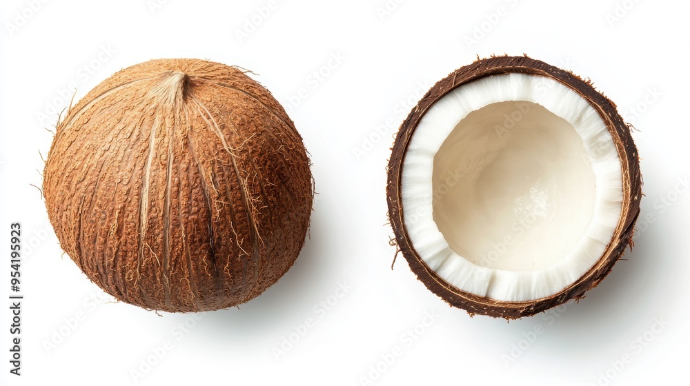 Coconut fruit closeup view isolated over white background Coconut fruit closeup view isolated over white background