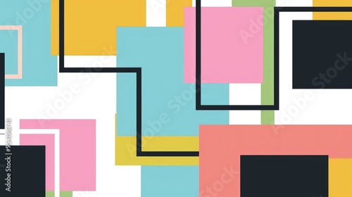 Abstract geometric design featuring colorful shapes and lines.