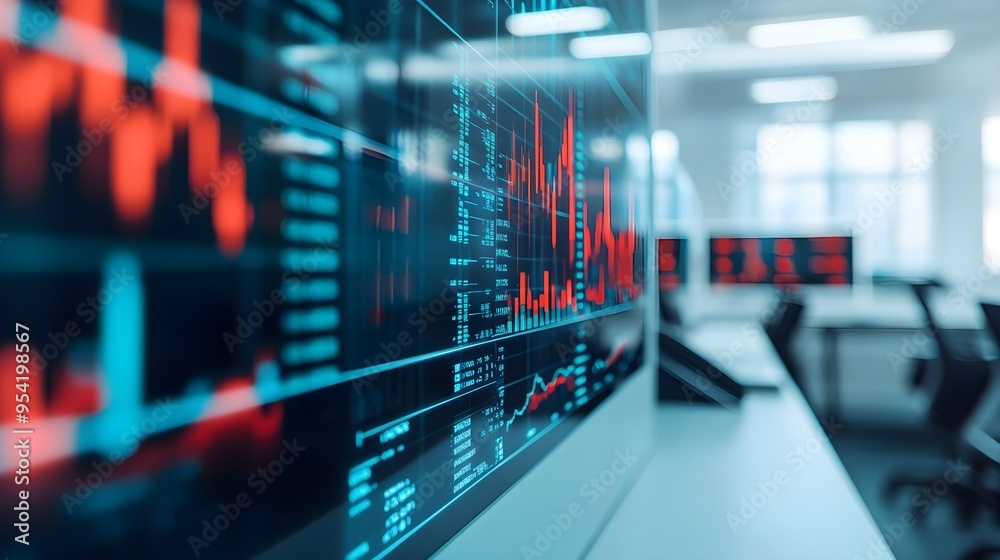 Stock Market Data Display on Screen in Office Stock Market Data Display on Screen in Office