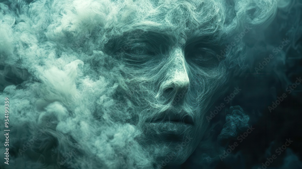 eerie smoke monster face swirling tendrils forming features dark atmospheric background horror concept illustration eerie smoke monster face swirling tendrils forming features dark atmospheric background horror concept illustration