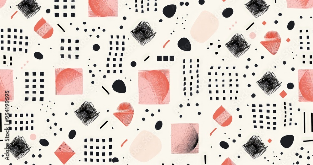 A colorful abstract pattern featuring various shapes and textures on a light background. A colorful abstract pattern featuring various shapes and textures on a light background.