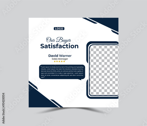 Minimal and simple customer feedback testimonial or client review quotation card element design template.
