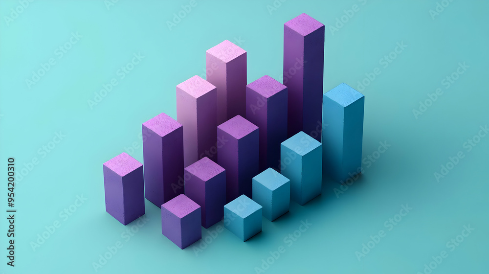 Fototapeta premium Colorful block graph on a blue background.