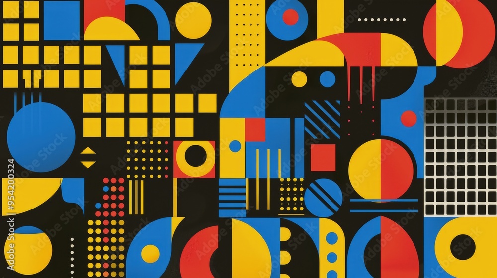 A vibrant abstract composition featuring geometric shapes and bold colors. A vibrant abstract composition featuring geometric shapes and bold colors.