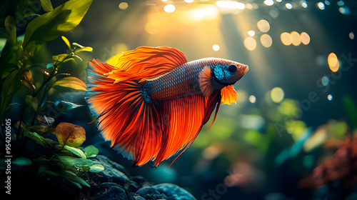 Colorful fish with long fin...