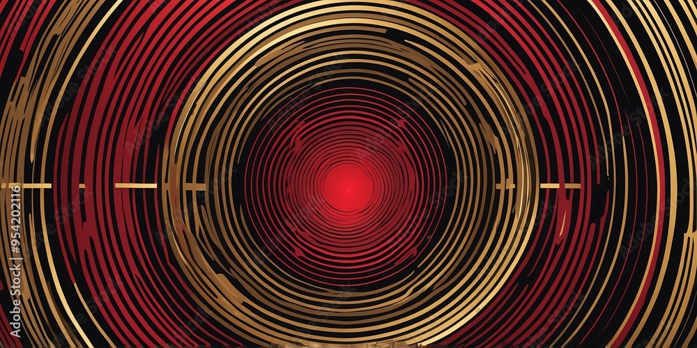 Obraz premium abstract vector concentric circles with red to gold gradient background
