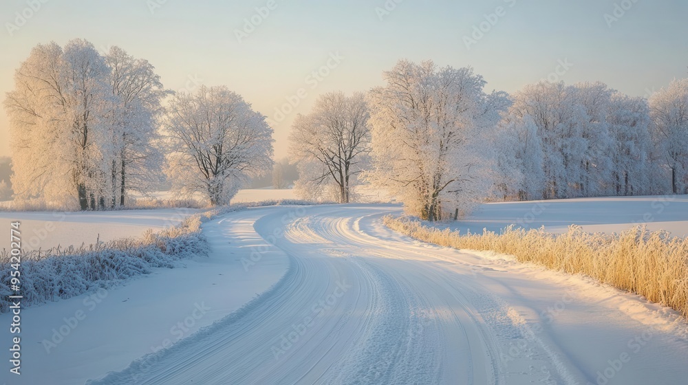Snow-covered roads in the morning Snow-covered roads in the morning