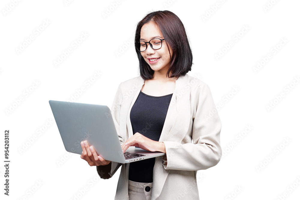 Asian Businesswoman with laptop isolated transparent Asian Businesswoman with laptop isolated transparent