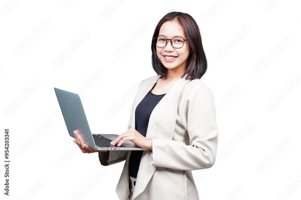 Asian Businesswoman with laptop isolated transparent Asian Businesswoman with laptop isolated transparent