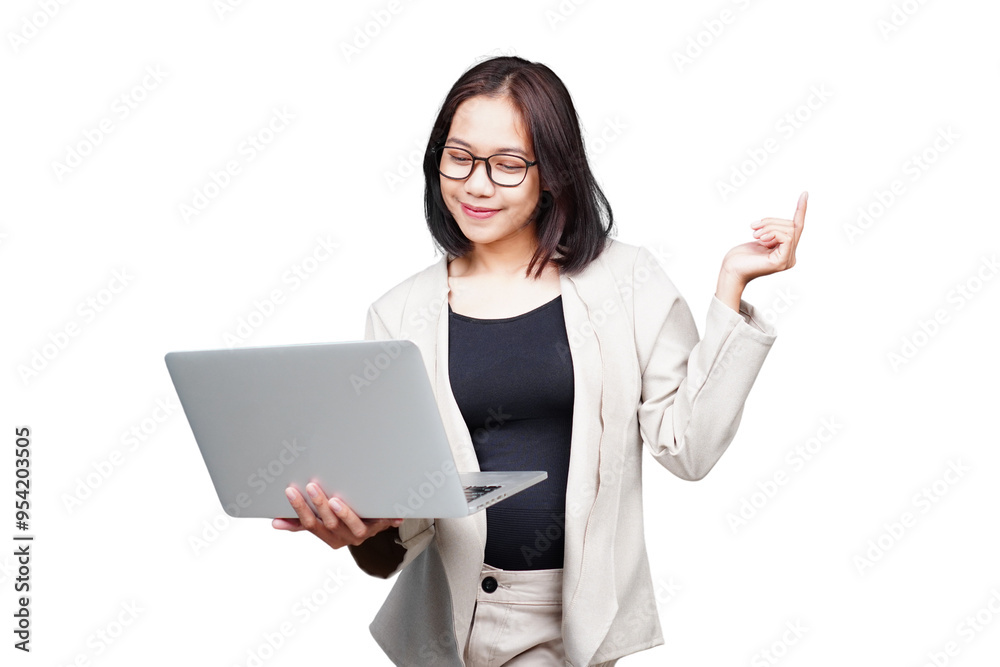 Asian Businesswoman with laptop isolated transparent Asian Businesswoman with laptop isolated transparent