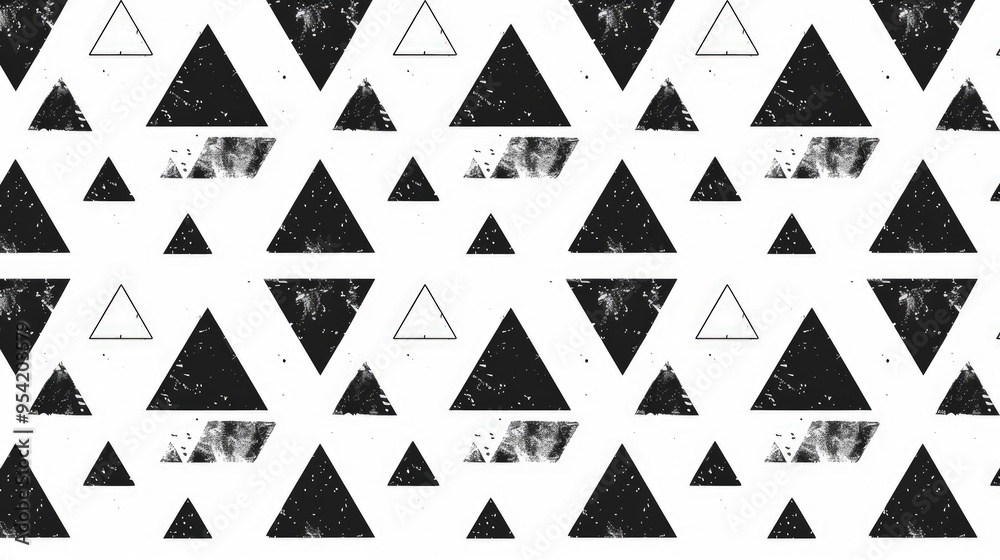 A geometric pattern featuring various black and white triangles on a white background. A geometric pattern featuring various black and white triangles on a white background.