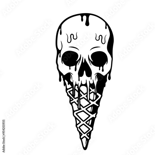 Ice Cream Cone | Skull Ice Cream Cone | Summer | Melting Skull | Dripping Ice Cream | Melting Ice Cream | Ice Cream | Dead Ice Cream | Original Illustration | Vector and Clipart | Cutfile and Stencil