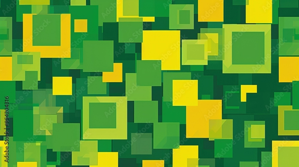 A vibrant abstract design featuring green and yellow squares in various sizes. A vibrant abstract design featuring green and yellow squares in various sizes.