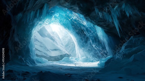 Ice Cave Opening to Snowy Mountains