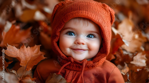 Cute baby in an orange knit...