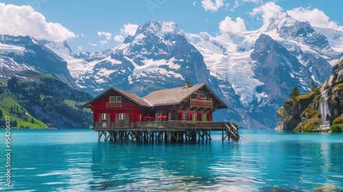 Swiss Chalet on a Pristine Alpine Lake