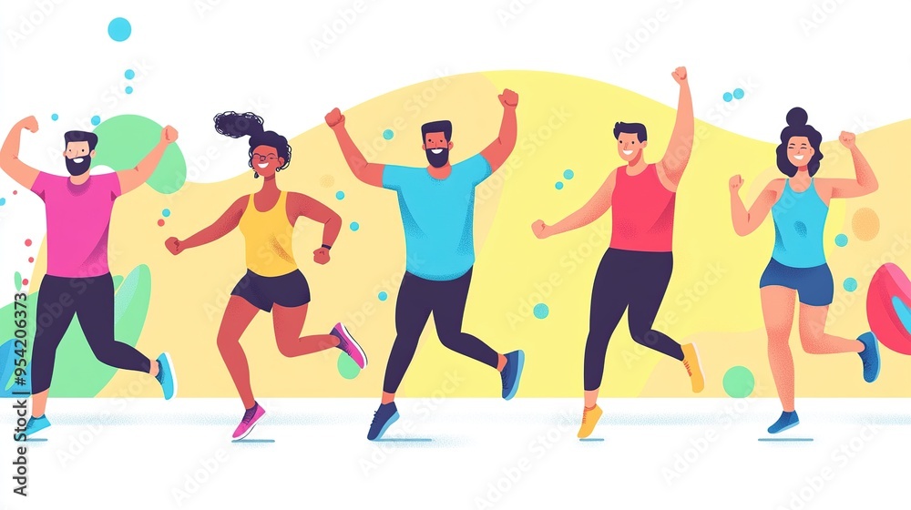 Happy Team of People Celebrating Success in Exercise Happy Team of People Celebrating Success in Exercise