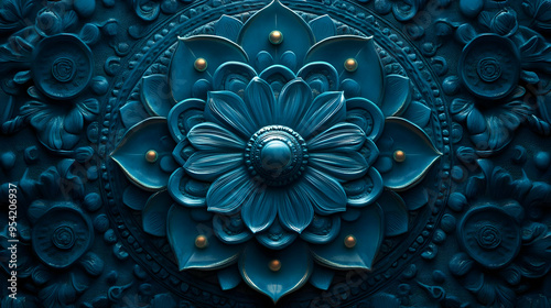 Detailed blue floral mandal...