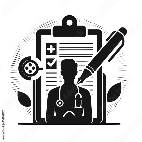 silhouette of a medical chart with a pen