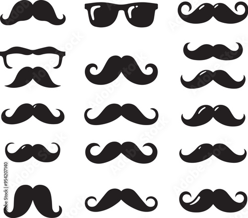 set of mustaches, moustache silhouette vector, Mustache icons
