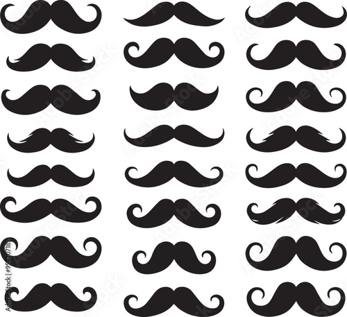 set of mustaches, moustache silhouette vector, Mustache icons
