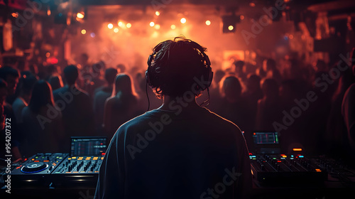 DJ with headphones at a con...