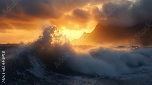 Dramatic ocean wave crashin...