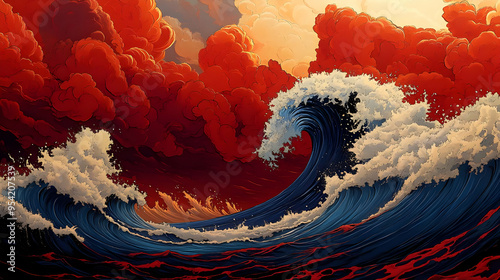 Dramatic ocean wave crashin...