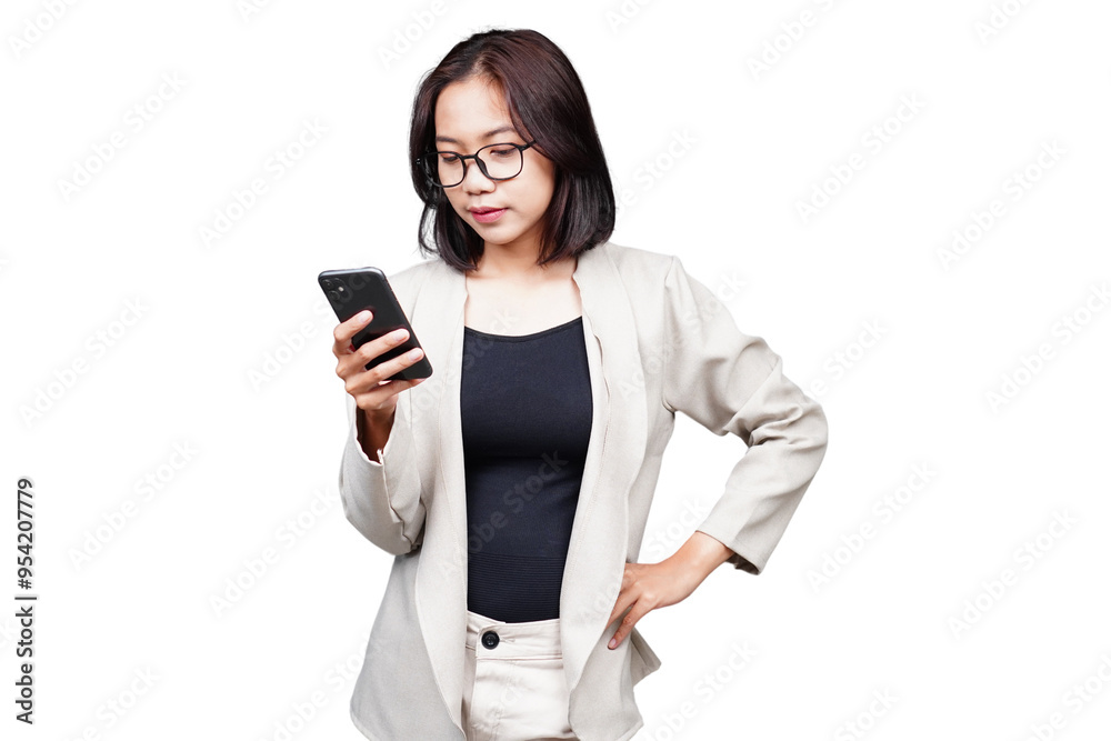 Asian Businesswoman with phone isolated transparent Asian Businesswoman with phone isolated transparent