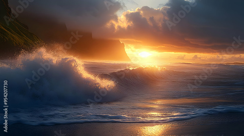 Dramatic sunset over the oc...