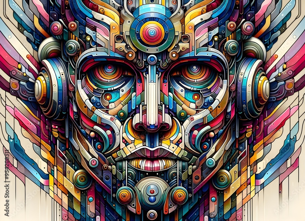 Fototapeta premium Rostros Mecánicos: Arte en Movimiento