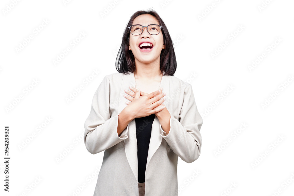 Asian Excited Businesswoman isolated transparent