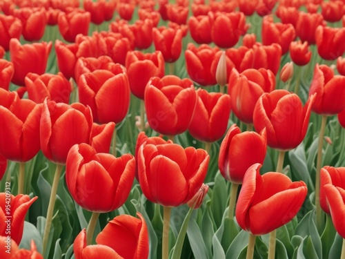A large field of red tulips in red (Background)