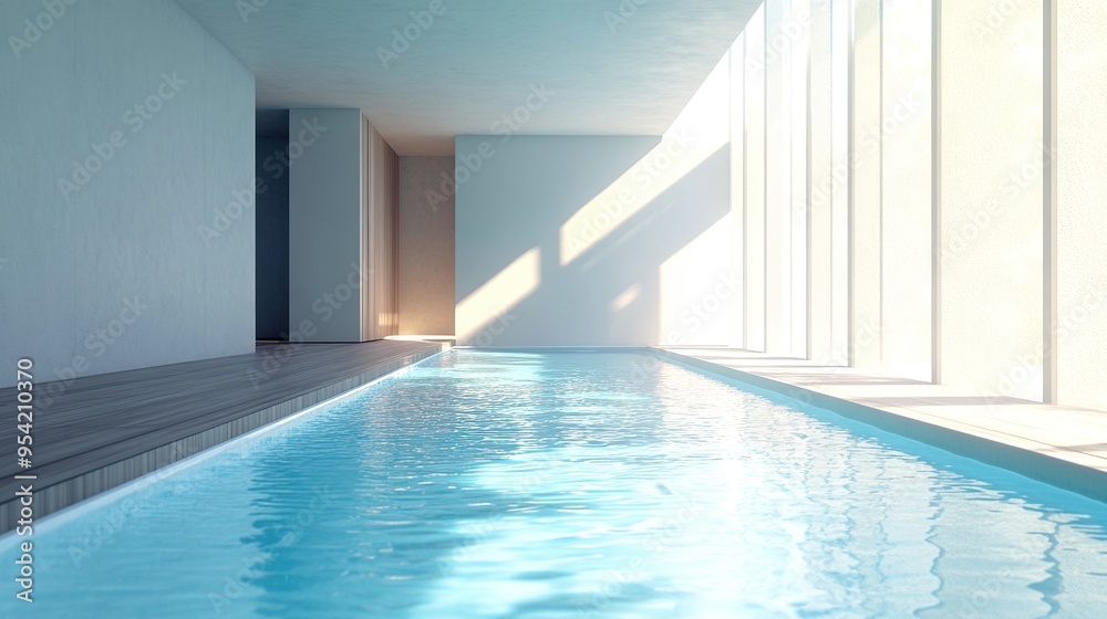 Fototapeta premium Indoor Pool with Sunlight Streaming Through Windows