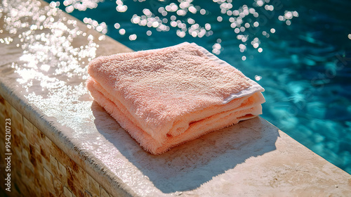 Folded peach towel resting ...