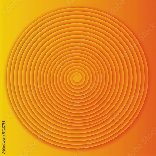 A visually striking design featuring concentric circles in shades of orange and yellow.