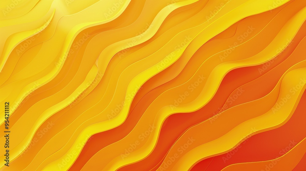 A vibrant abstract design with flowing waves in shades of yellow and orange.