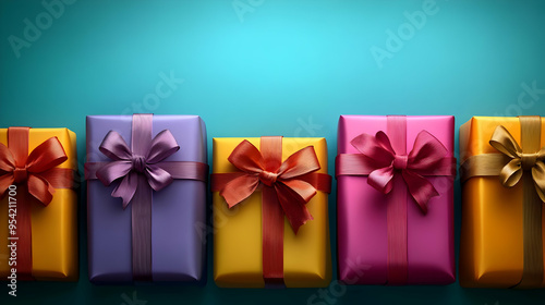 Four wrapped gifts with col...