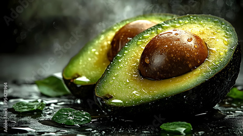 Fresh ripe avocado halves w...