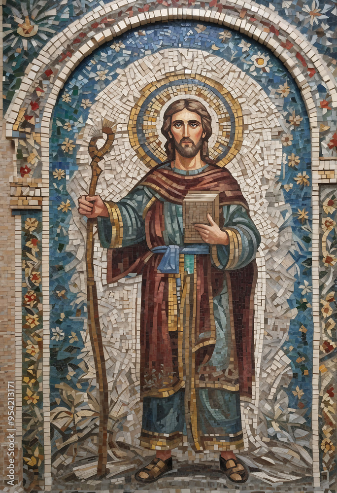 Mosaic wall art in byzantine style; man in focus Mosaic wall art in byzantine style; man in focus