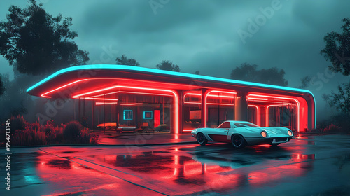 Futuristic neon-lit buildin...