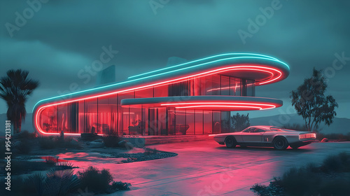 Futuristic neon-lit house w...